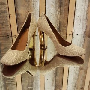 Tory Burch Madison Burlap Pump with Metalic